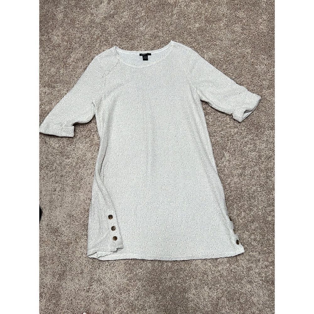 Robert Louis  Textured Knit 3/4 sleeve shift sheath sweater dress button detail